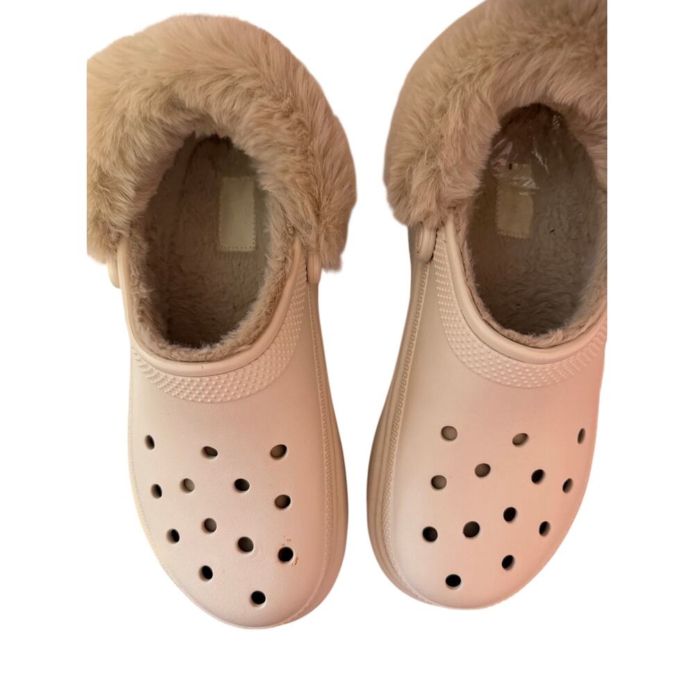 Crocs Classic Mammoth Luxe Lined Clog Bone Tan Faux Fur Women 11 / Men 9 - Picture 3 of 5